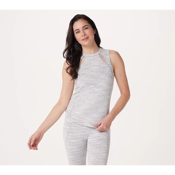 Zuda Space Dye Knit Tank with Seaming Detail Womens S Gray White Athleisure NEW - Picture 1 of 7